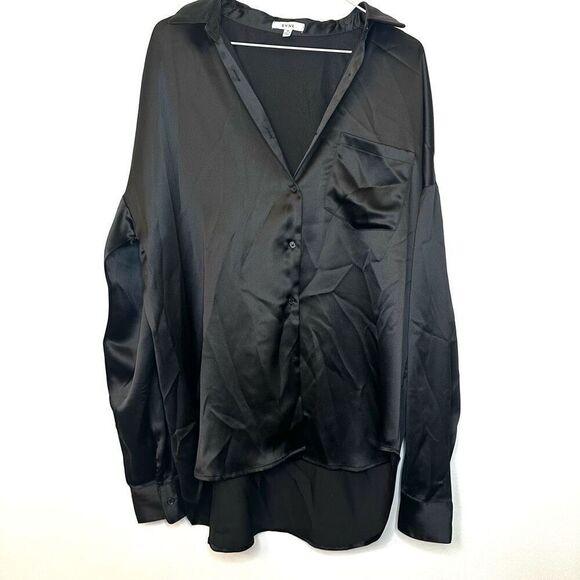 EVNL Black Satin Long Sleeve Shirt Medium - Picture 1 of 4